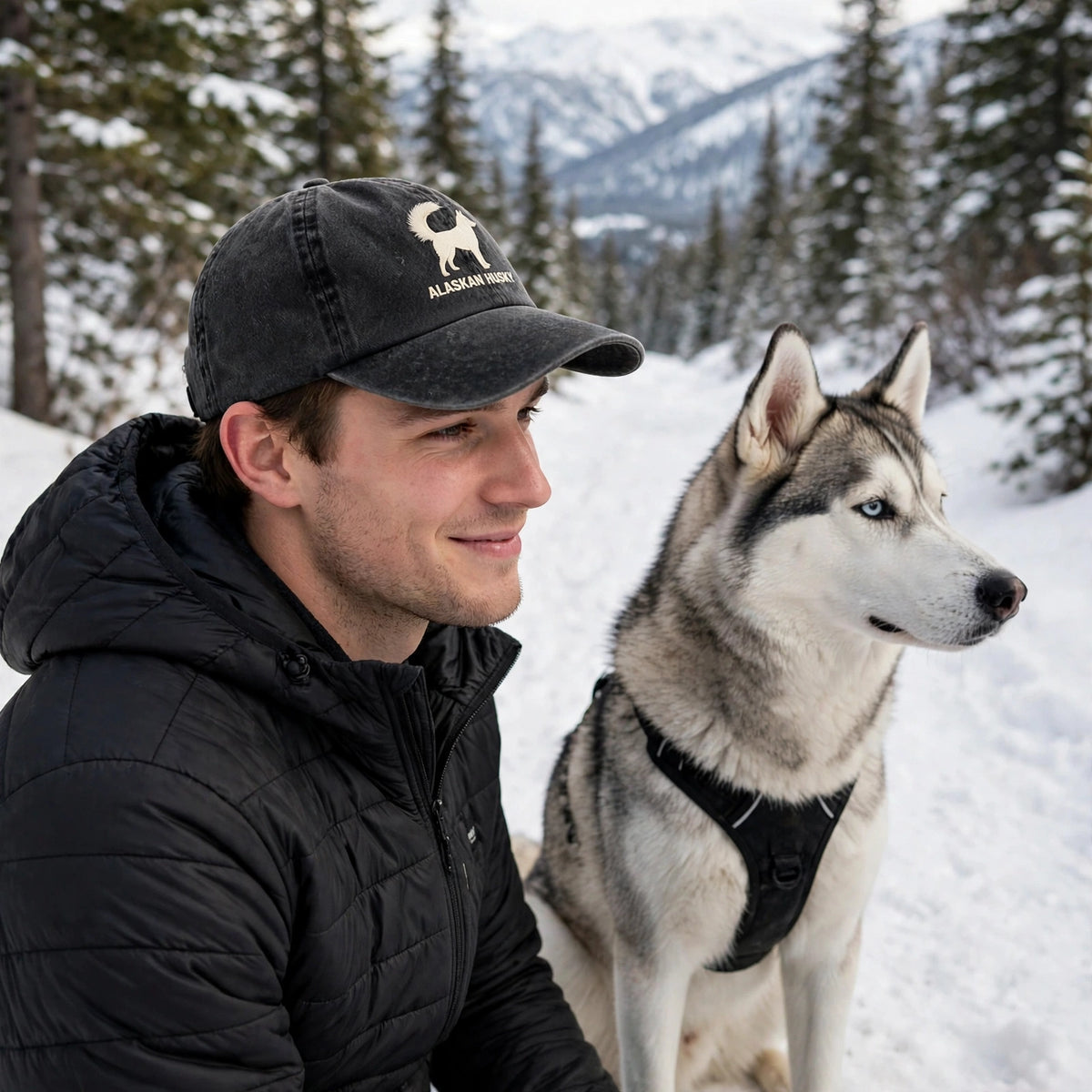 Alaskan Husky Silhouette Embroidered Cap, Sled Dog Hat, Gift for Dog Lovers