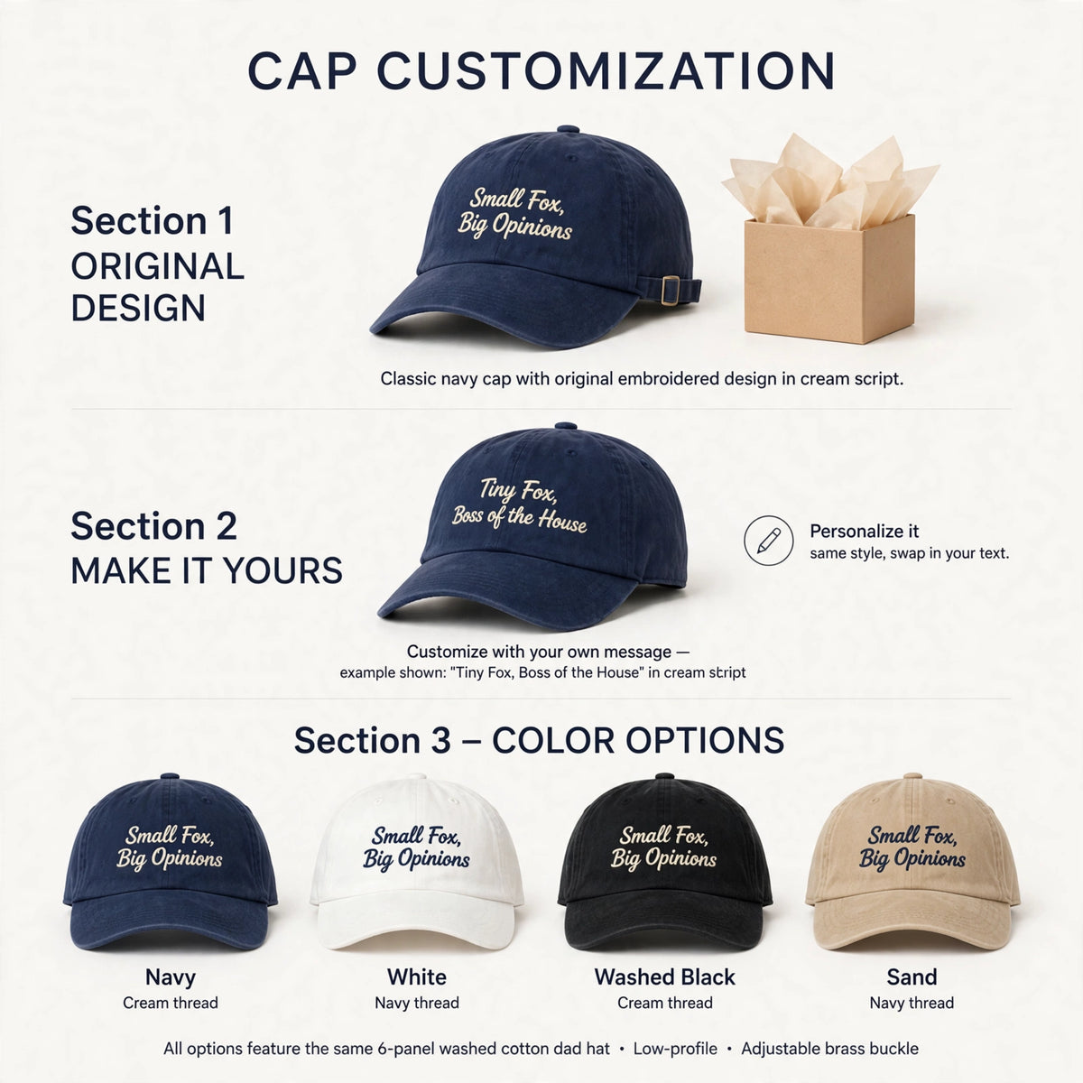 Funny Gift for Alopekis Owners, Small Fox Big Opinions Embroidered Cap