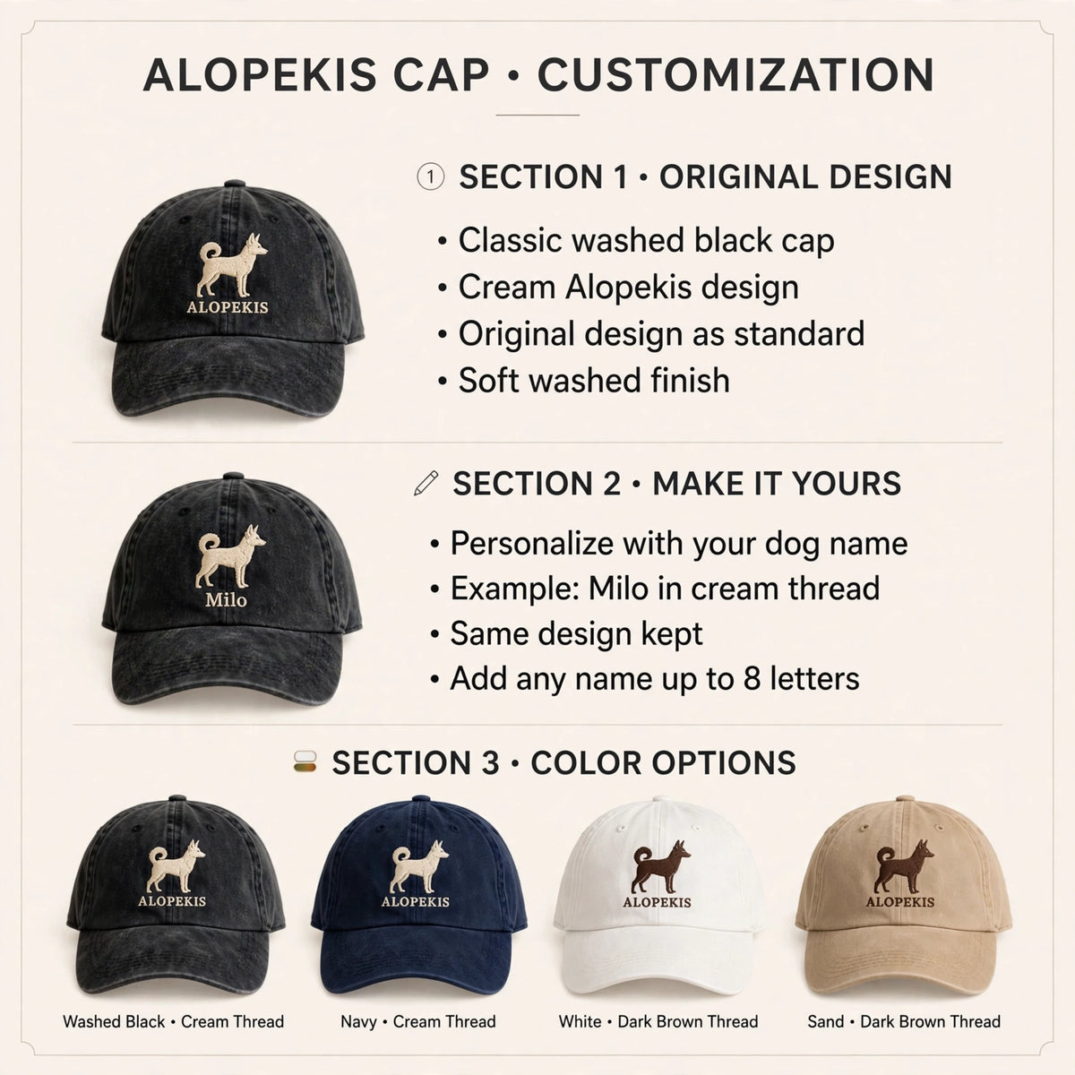 Alopekis Silhouette Embroidered Cap, Greek Fox Dog Hat, Gift for Dog Lovers