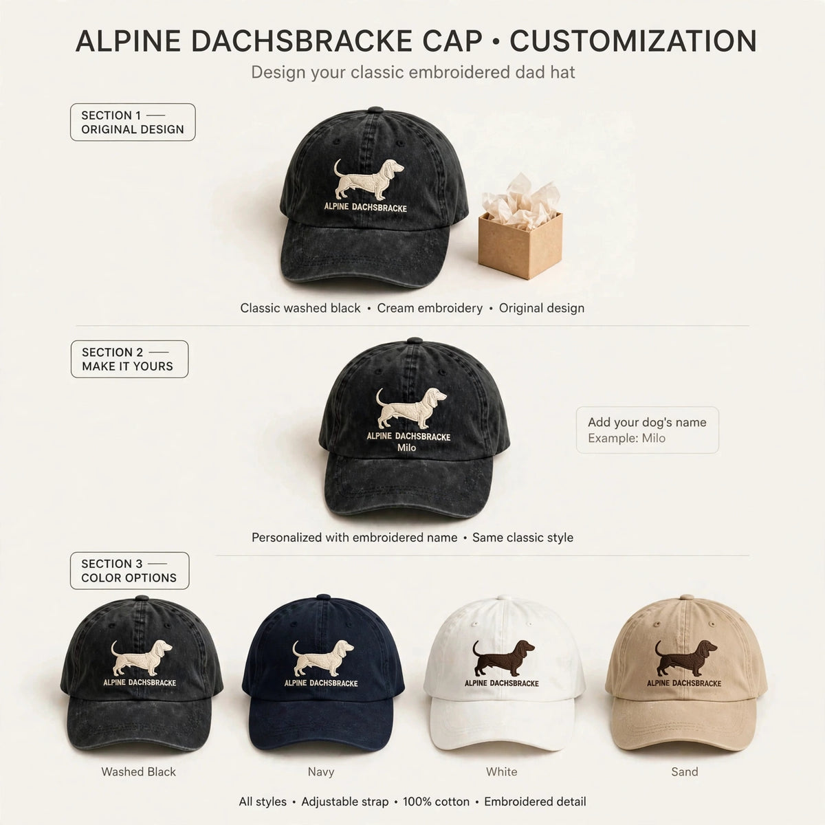 Alpine Dachsbracke Silhouette Embroidered Cap, Austrian Scent Hound Hat, Gift for Dog Lovers