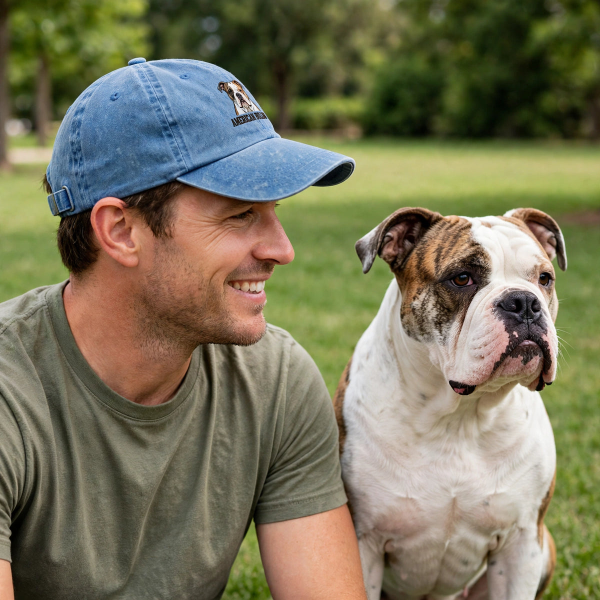 American Bulldog Cap, Custom Embroidered Athletic Bulldog Face Baseball Cap, Gift for Dog Lovers