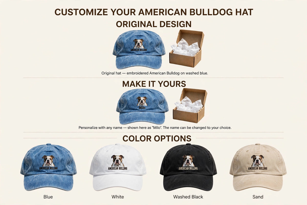 American Bulldog Cap, Custom Embroidered Athletic Bulldog Face Baseball Cap, Gift for Dog Lovers