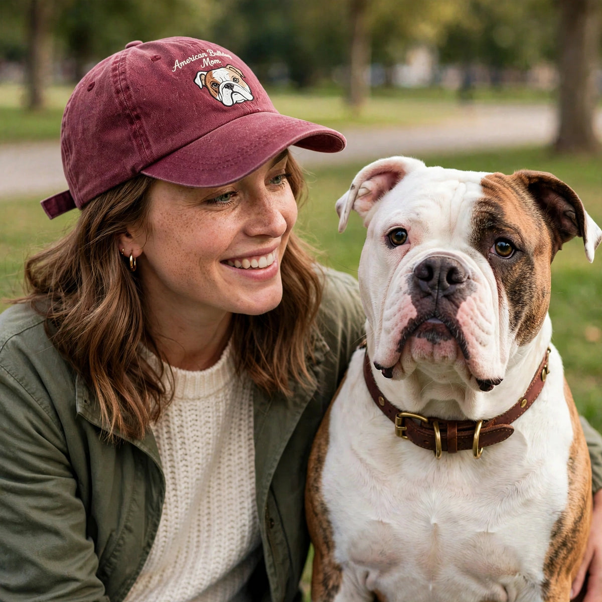 American Bulldog Mom Gift, Personalized Athletic Bulldog Mom Embroidered Cap for Dog Moms