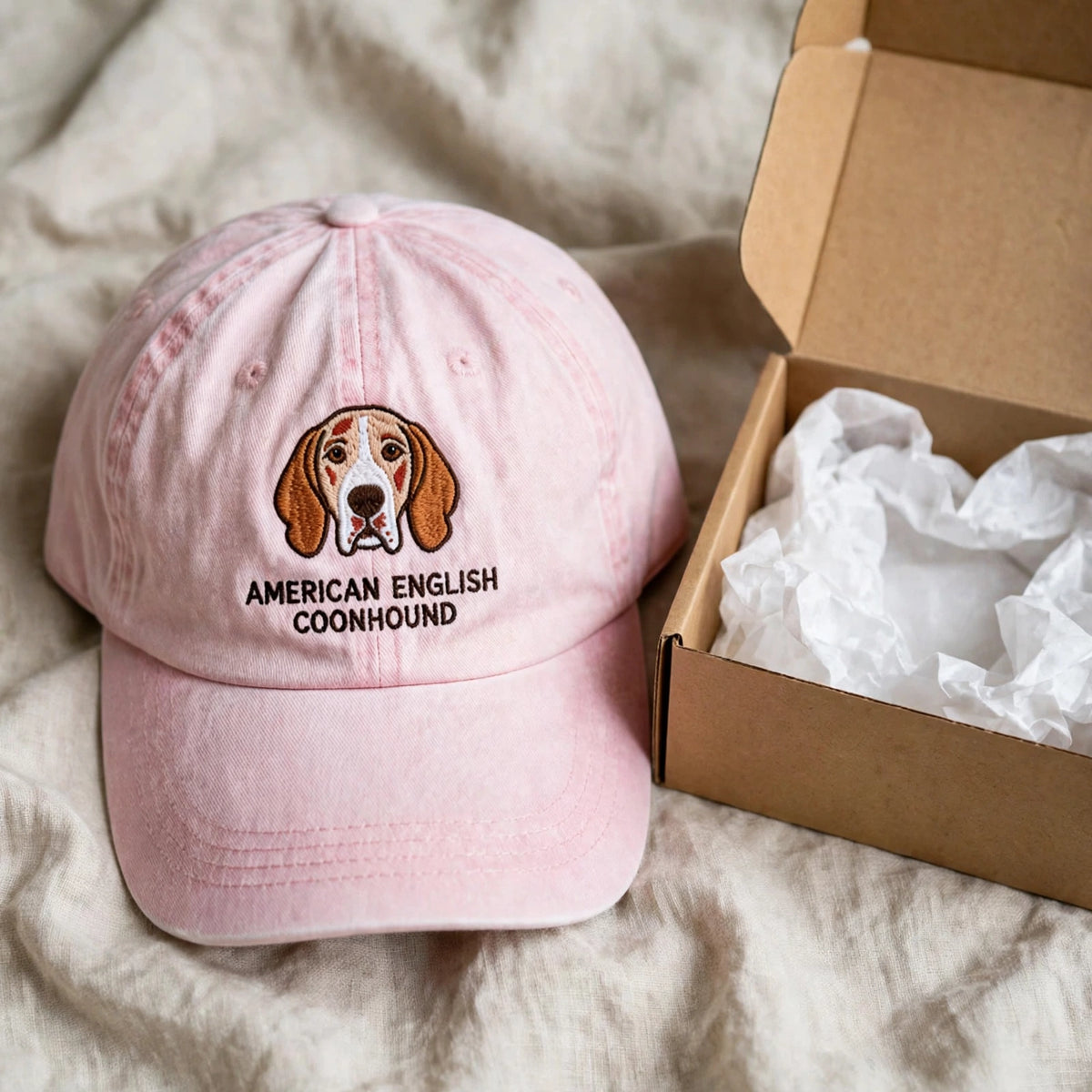 American English Coonhound Cap, Custom Embroidered Redtick Hound Face Baseball Cap, Gift for Dog Lovers