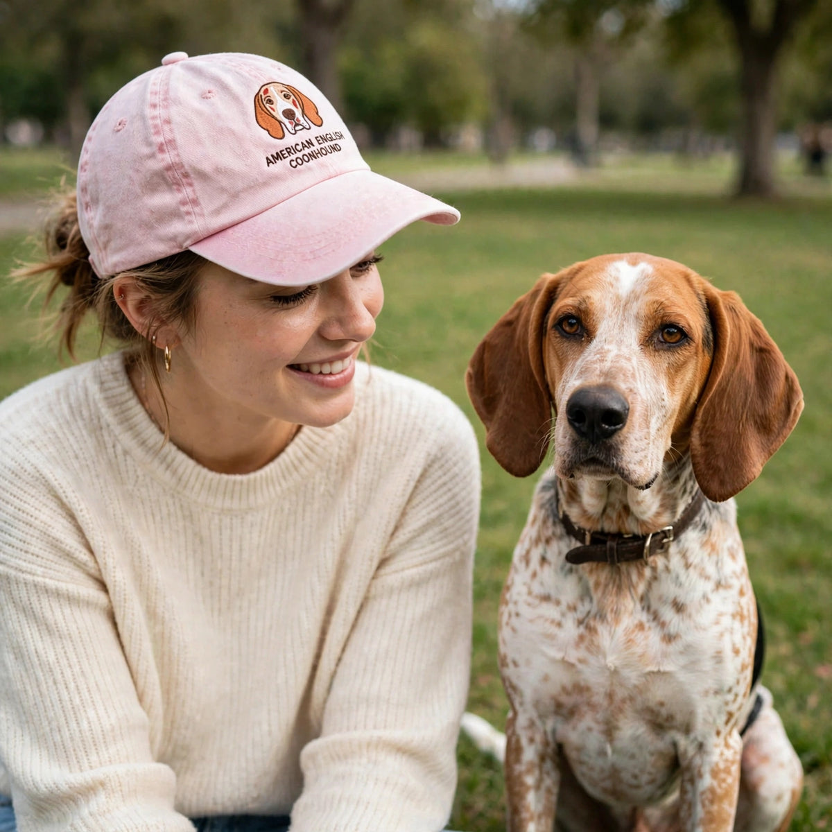 American English Coonhound Cap, Custom Embroidered Redtick Hound Face Baseball Cap, Gift for Dog Lovers