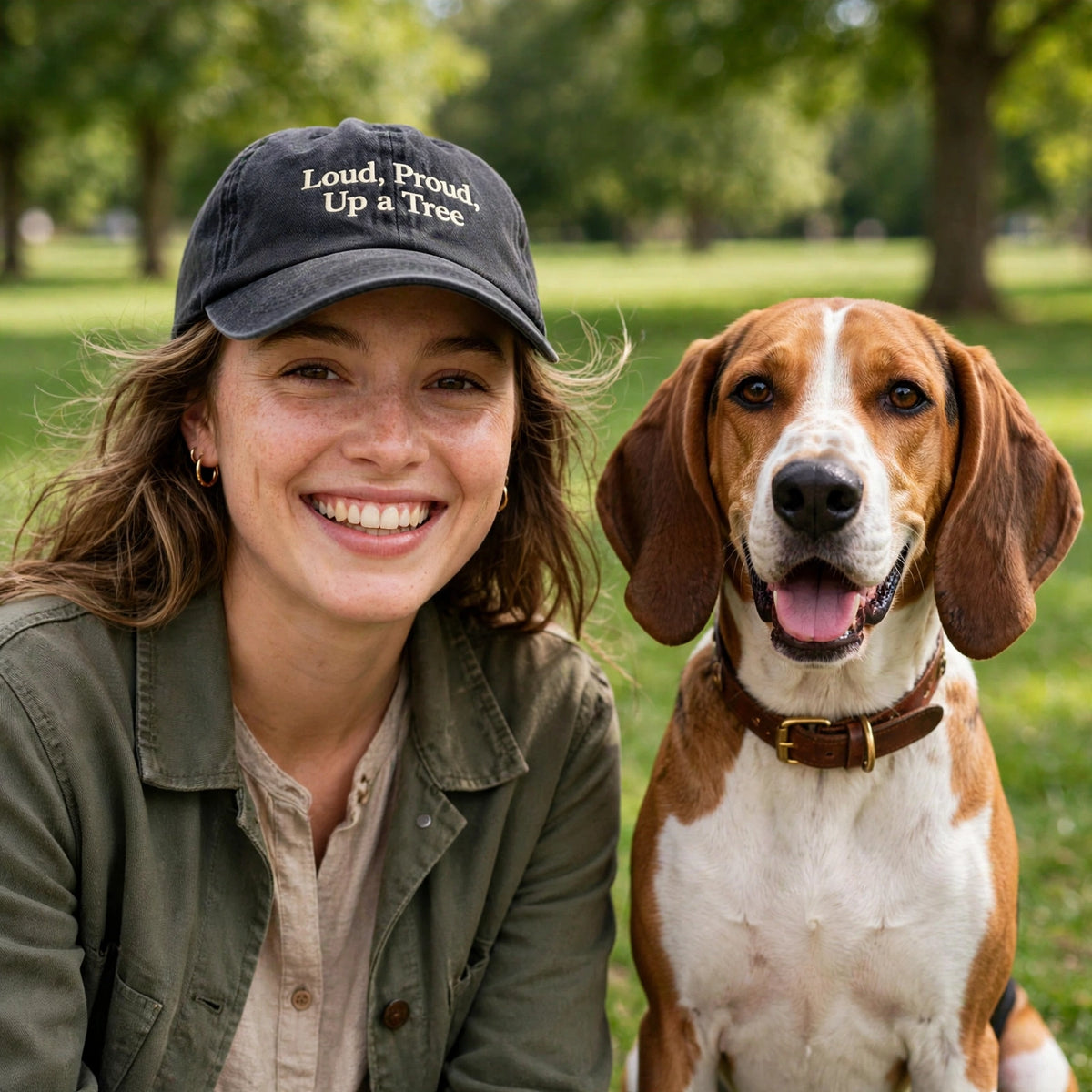 Funny Gift for American English Coonhound Owners, Loud Proud Up a Tree Embroidered Cap