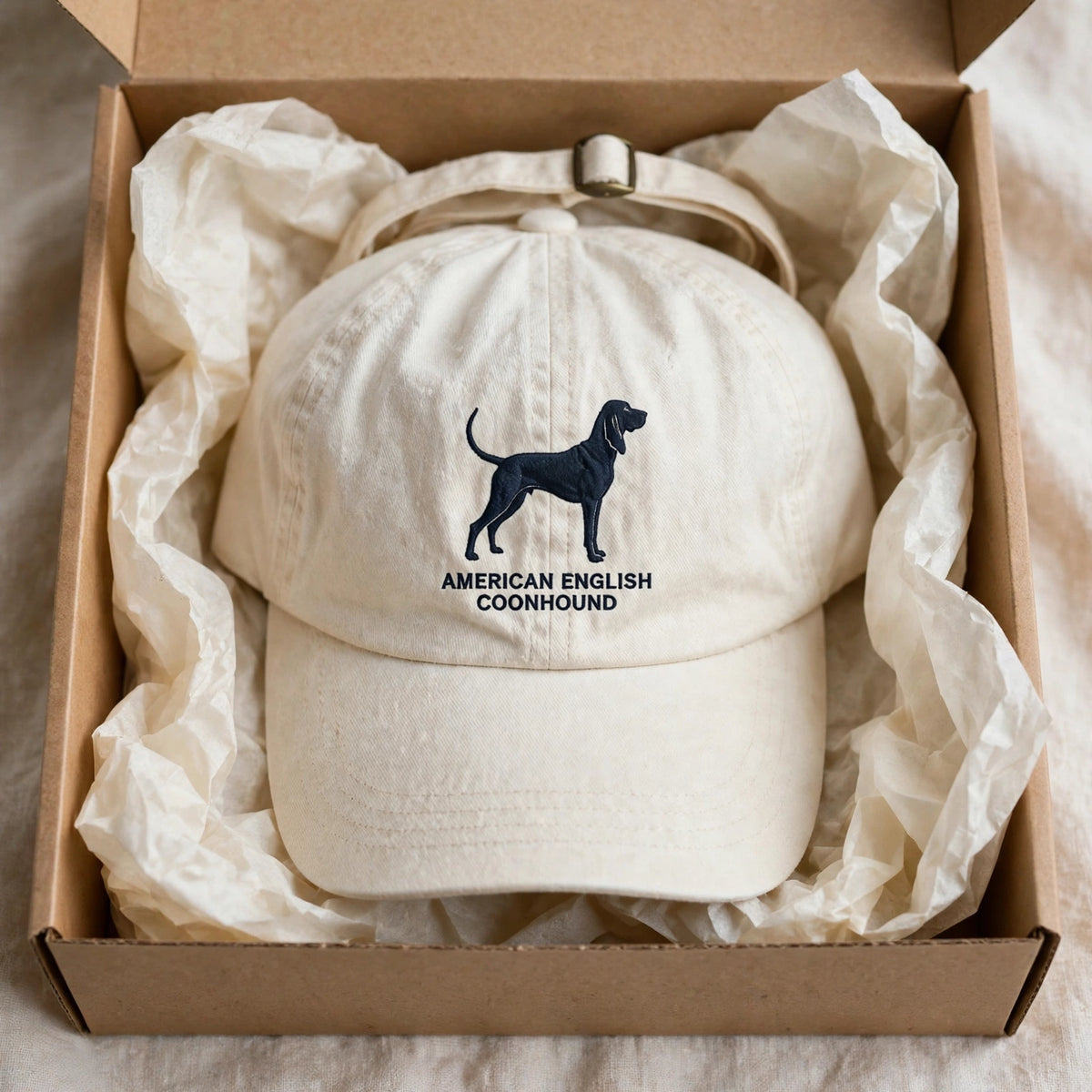 American English Coonhound Silhouette Embroidered Cap, Redtick Hound Dog Hat, Gift for Dog Lovers
