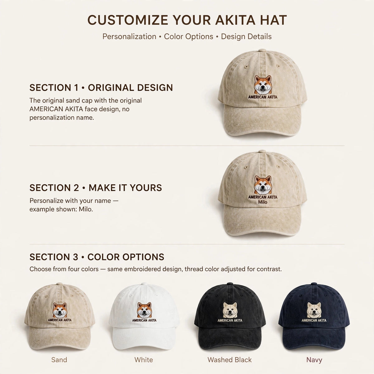 American Akita Cap, Custom Embroidered Large Spitz Dog Face Baseball Cap, Gift for Dog Lovers