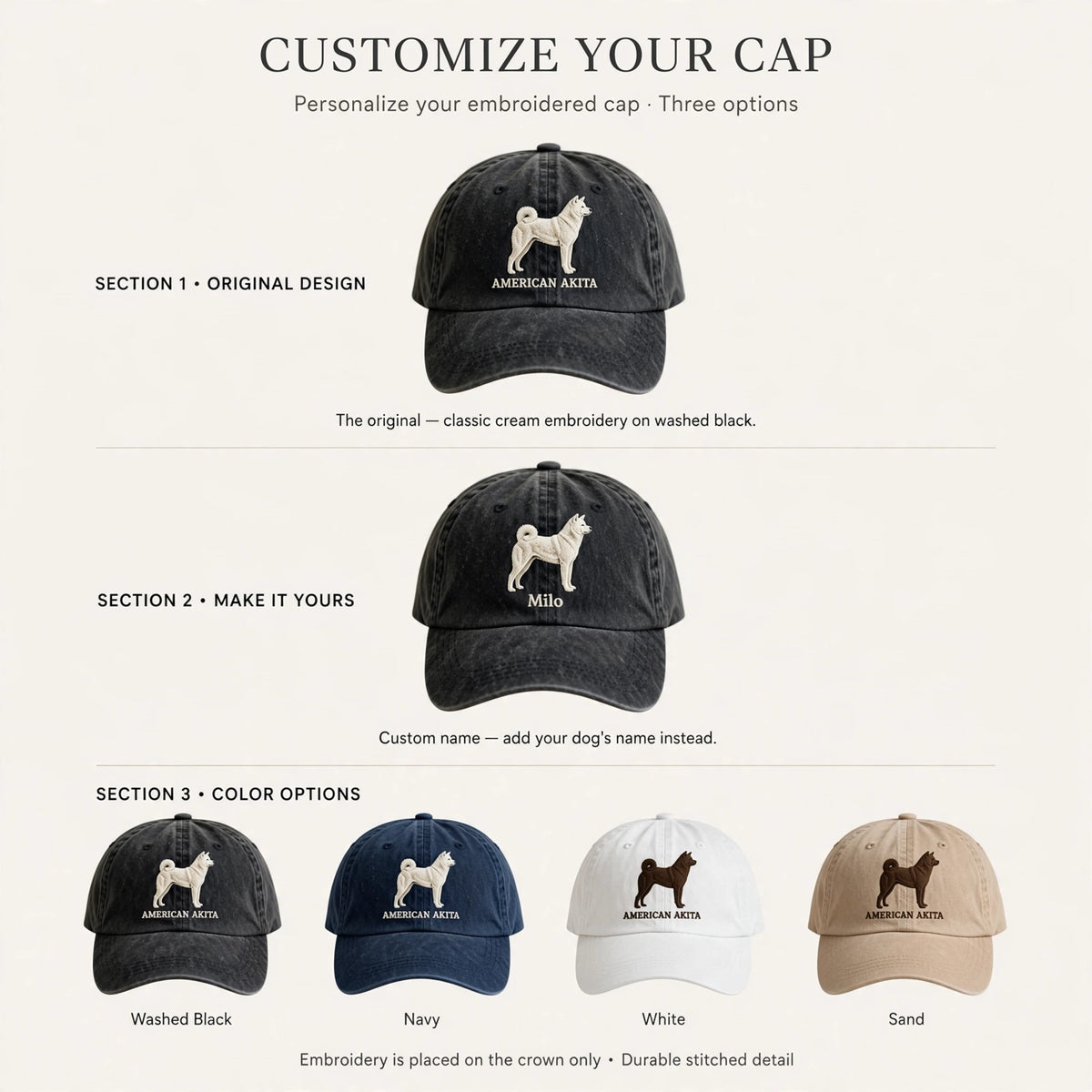 American Akita Silhouette Embroidered Cap, Large Spitz Dog Hat, Gift for Dog Lovers