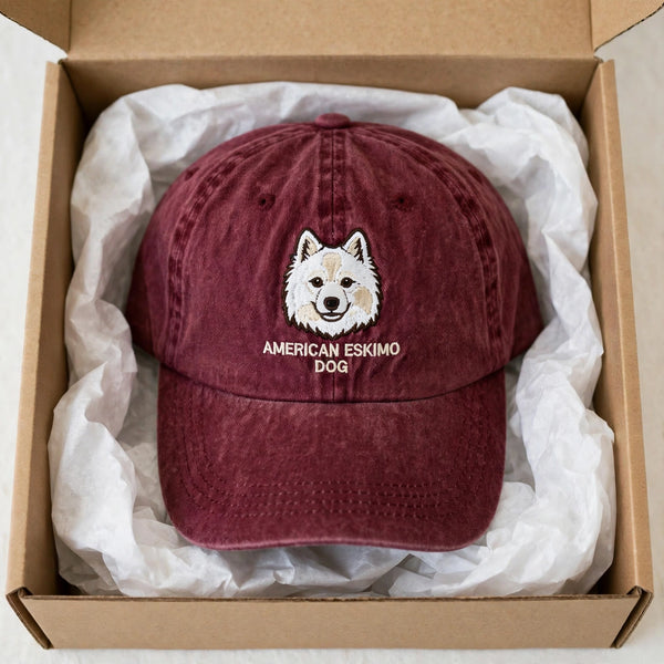 American Eskimo Dog face cap gift presentation