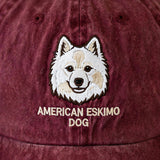 American Eskimo Dog Cap, Custom Embroidered White Spitz Face Baseball Cap, Gift for Dog Lovers