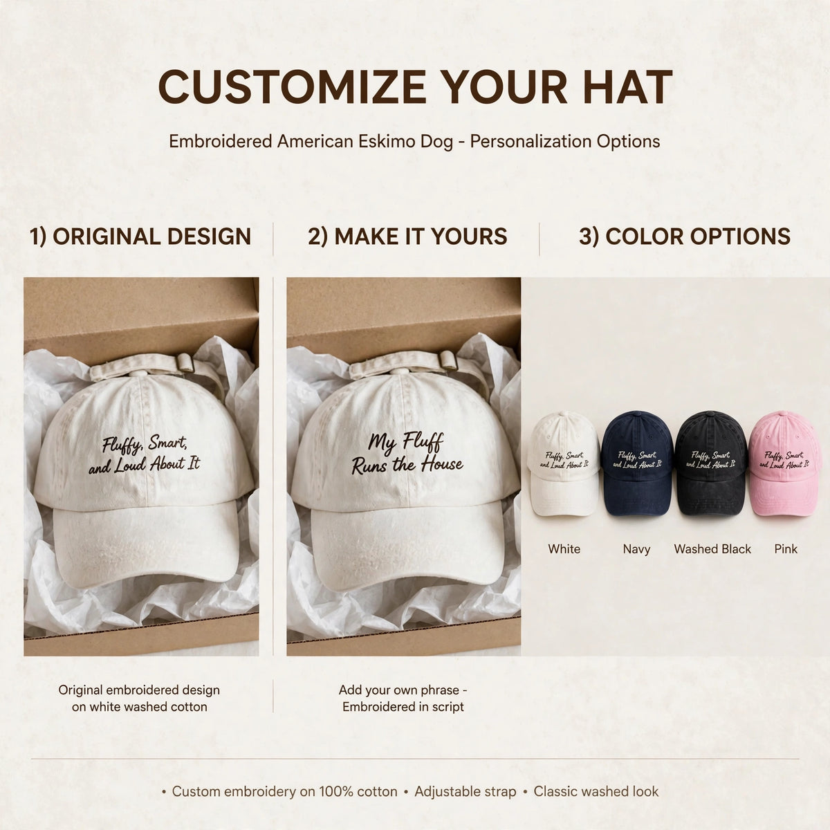 Funny Gift for American Eskimo Dog Owners, Fluffy Smart Loud About It Embroidered Cap