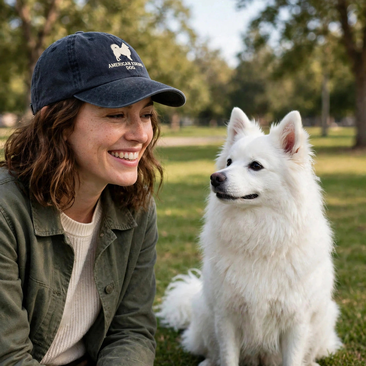 American Eskimo Dog Silhouette Embroidered Cap, White Spitz Dog Hat, Gift for Dog Lovers