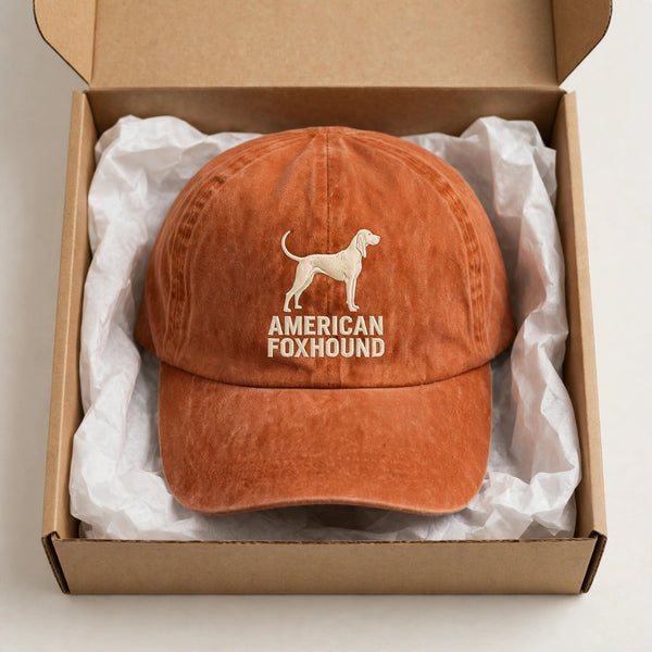 American Foxhound silhouette embroidered cap gift presentation