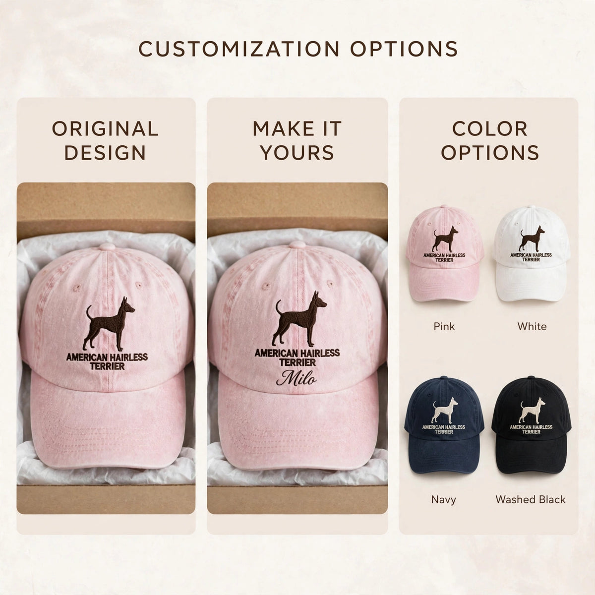 American Hairless Terrier Silhouette Embroidered Cap, Hairless Terrier Dog Hat, Gift for Dog Lovers