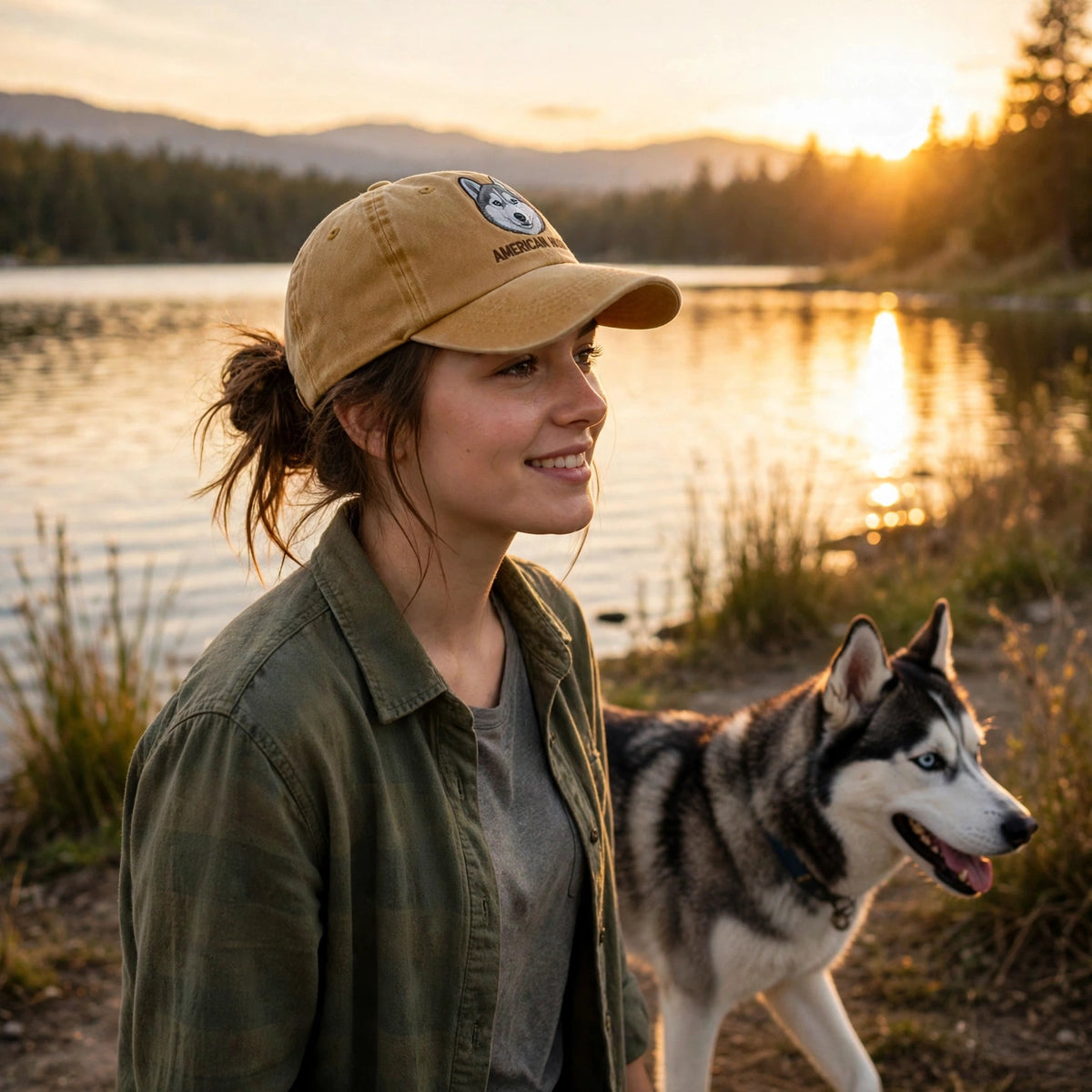American Husky Cap, Custom Embroidered Northern Sled Dog Face Baseball Cap, Gift for Dog Lovers