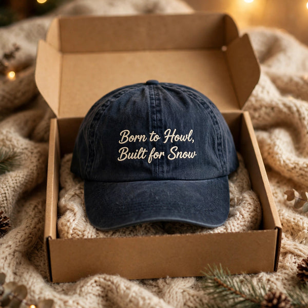Funny Gift for American Husky Owners, Born to Howl Built for Snow Embroidered Cap