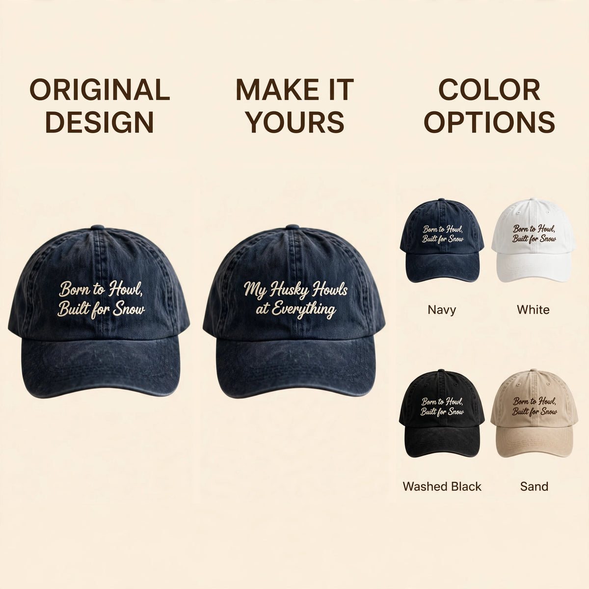 Funny Gift for American Husky Owners, Born to Howl Built for Snow Embroidered Cap