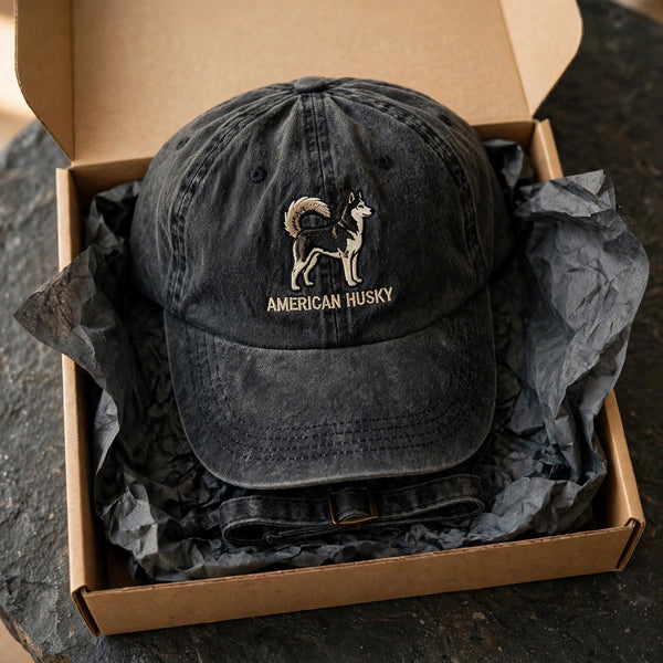 American Husky Silhouette Embroidered Cap, Northern Sled Dog Hat, Gift for Dog Lovers