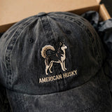 American Husky Silhouette Embroidered Cap, Northern Sled Dog Hat, Gift for Dog Lovers