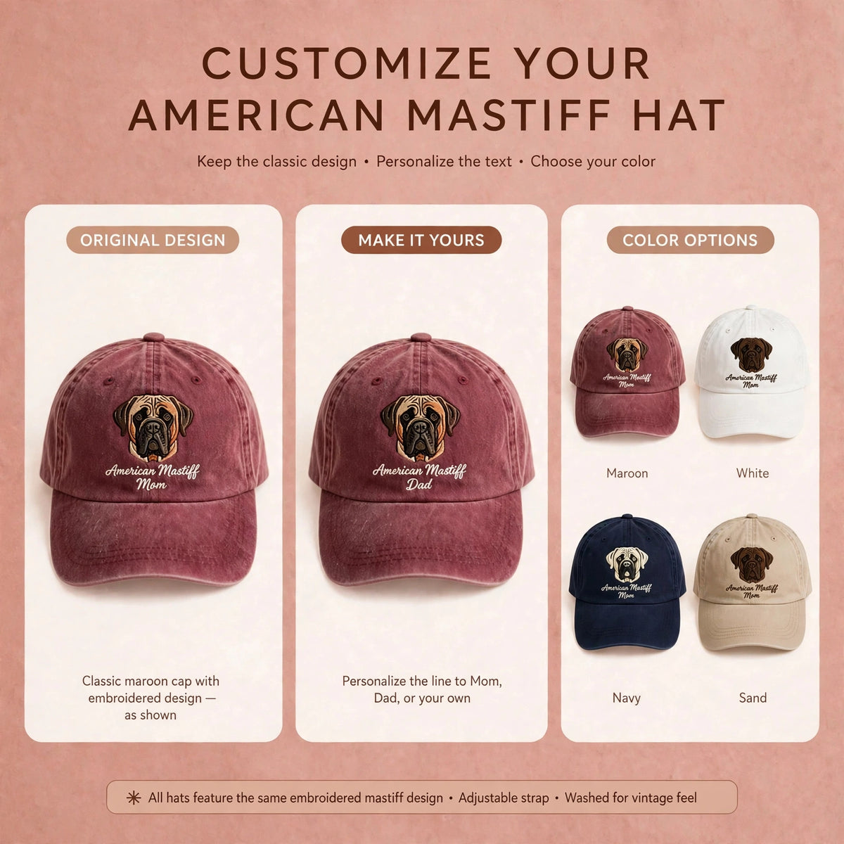 American Mastiff Mom Gift, Personalized Gentle Giant Dog Mom Embroidered Cap for Dog Moms
