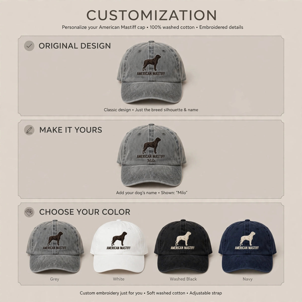 American Mastiff Silhouette Embroidered Cap, Gentle Giant Dog Hat, Gift for Dog Lovers