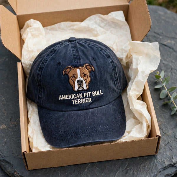 American Pit Bull Terrier Cap, Custom Embroidered Sweet Blocky Face Baseball Cap, Gift for Dog Lovers