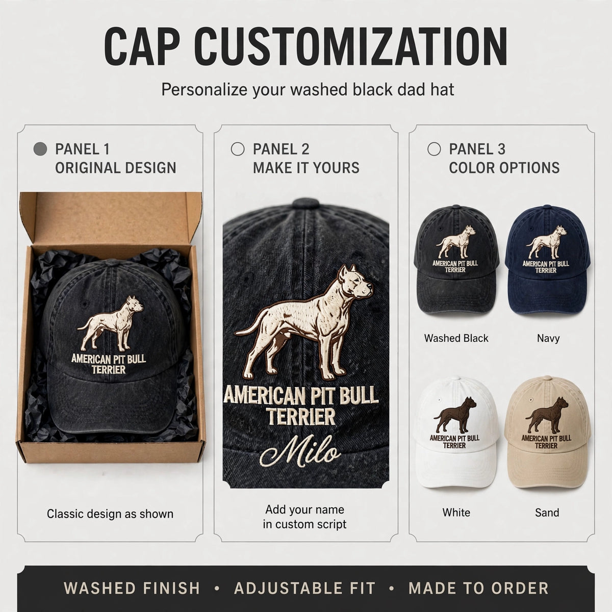 American Pit Bull Terrier Silhouette Embroidered Cap, Muscular Dog Hat, Gift for Dog Lovers