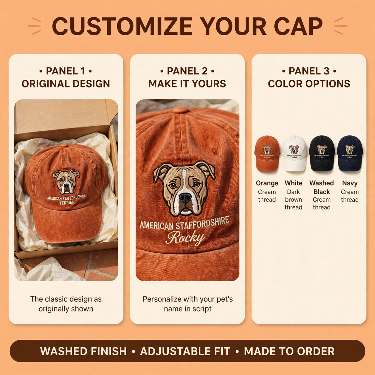American Staffordshire Terrier Cap, Custom Embroidered Stocky Bully Face Baseball Cap, Gift for Dog Lovers
