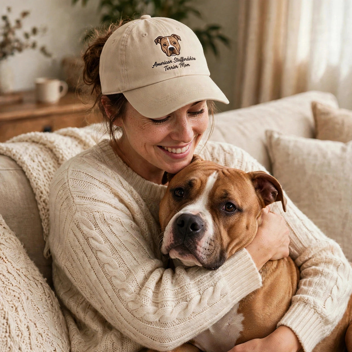 American Staffordshire Terrier Mom Gift, Personalized Stocky Dog Mom Embroidered Cap for Dog Moms