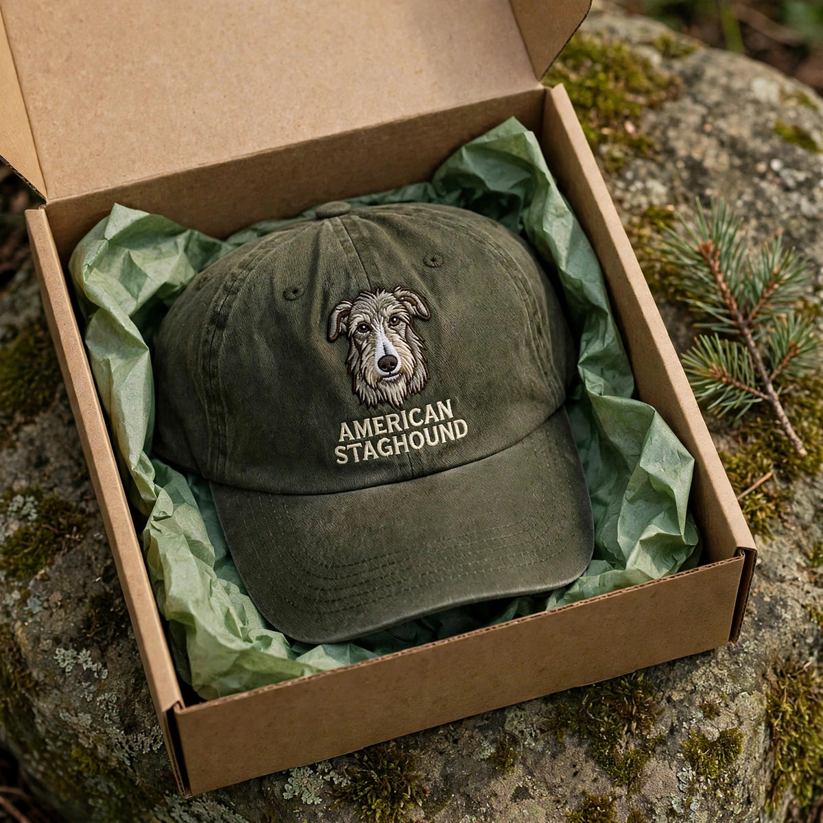 American Staghound Cap, Custom Embroidered Shaggy Sighthound Face Baseball Cap, Gift for Dog Lovers