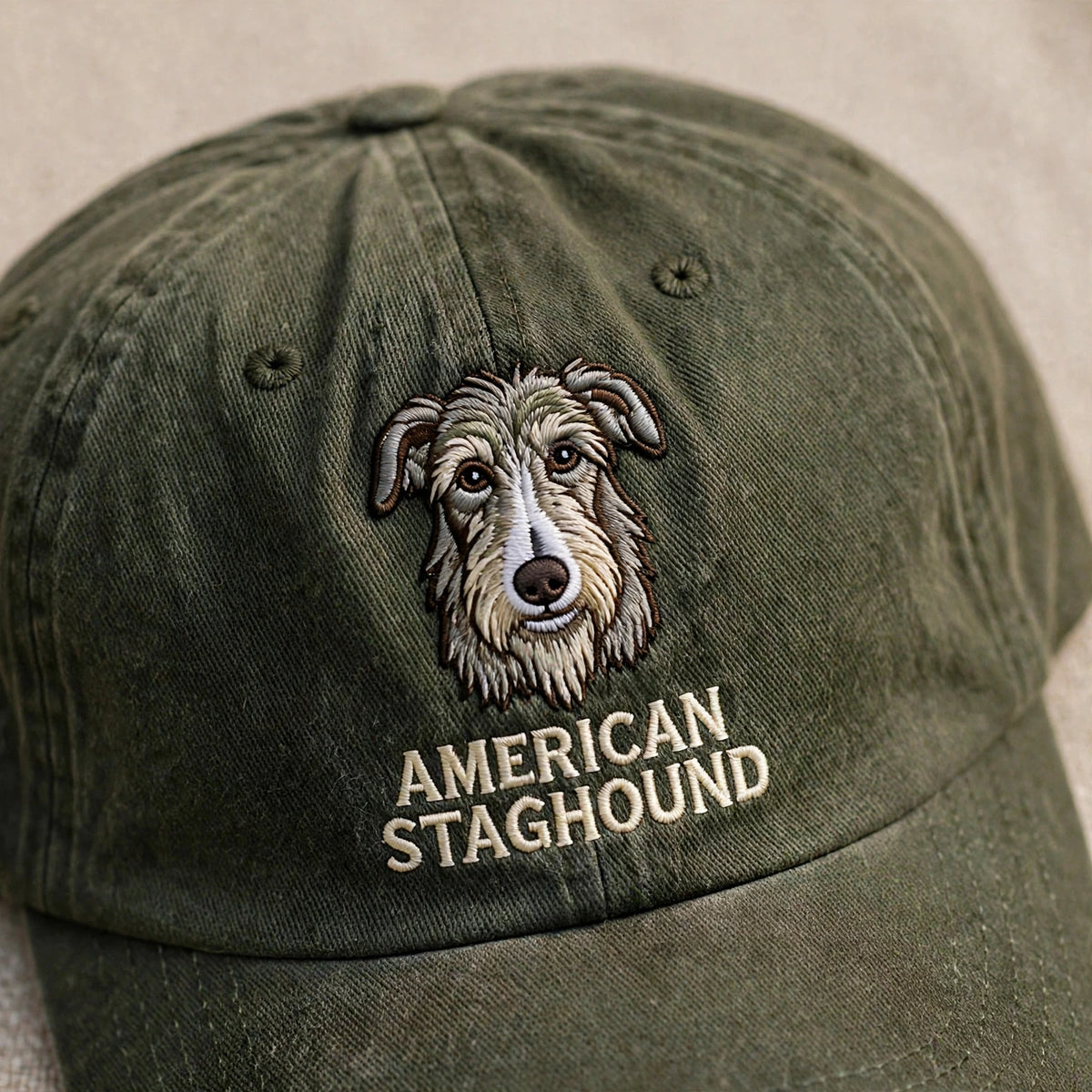 American Staghound Cap, Custom Embroidered Shaggy Sighthound Face Baseball Cap, Gift for Dog Lovers