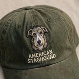American Staghound Cap, Custom Embroidered Shaggy Sighthound Face Baseball Cap, Gift for Dog Lovers