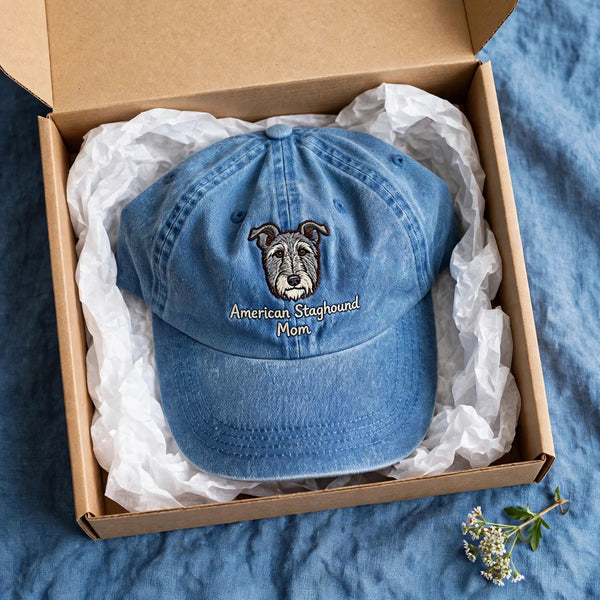 American Staghound Mom Gift, Personalized Shaggy Sighthound Dog Mom Embroidered Cap