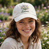 Custom Embroidered Birth Flower Hat – Personalized Name Wildflower Baseball Cap, Washed Cotton Birthday Gift for Her