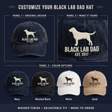 Custom Black Labrador Retriever Embroidered Hat, Personalized Dog Dad Est Year Silhouette Baseball Cap, Washed Cotton