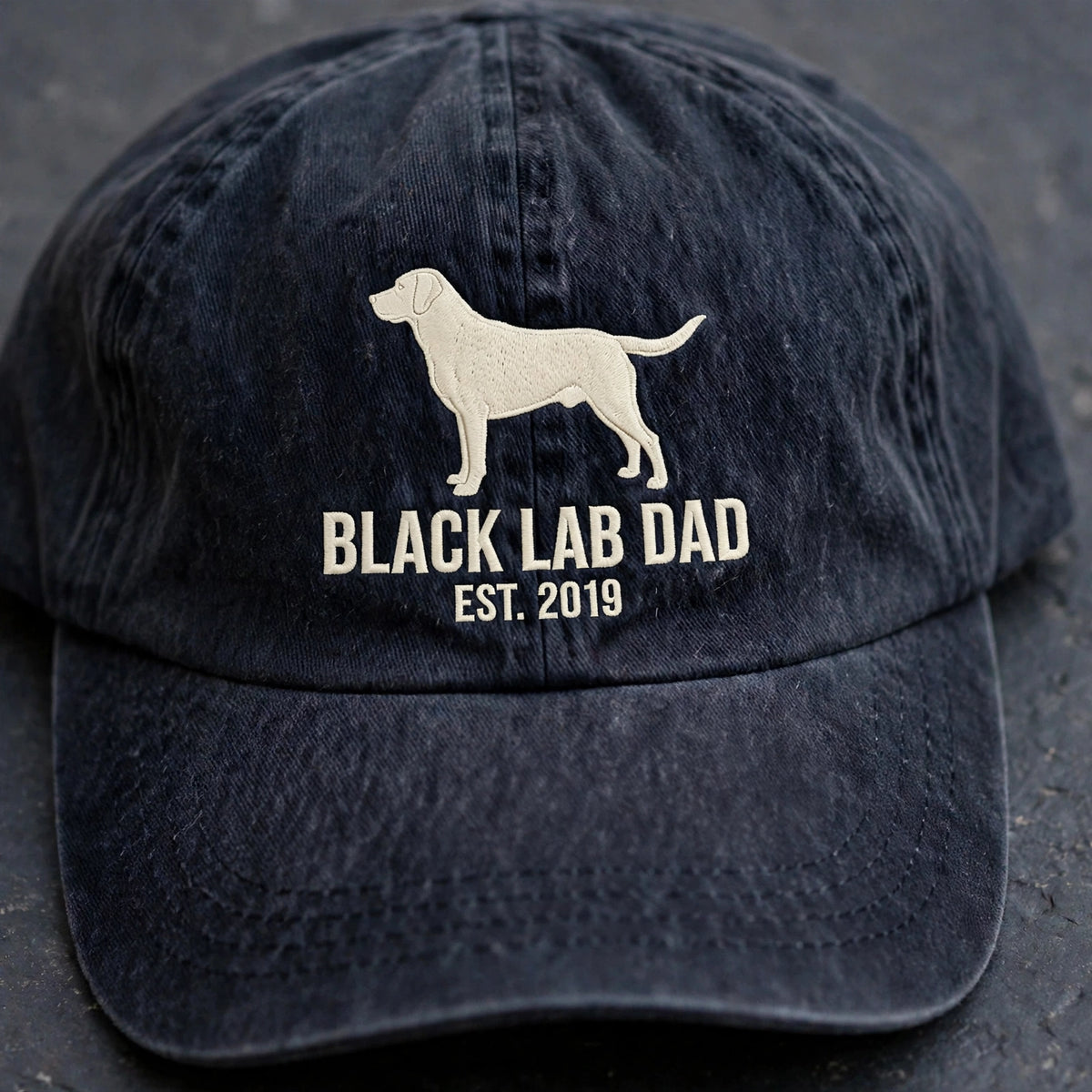 Custom Black Labrador Retriever Embroidered Hat, Personalized Dog Dad Est Year Silhouette Baseball Cap, Washed Cotton