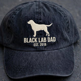 Custom Black Labrador Retriever Embroidered Hat, Personalized Dog Dad Est Year Silhouette Baseball Cap, Washed Cotton