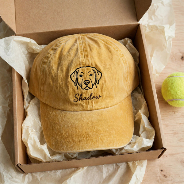 Custom Black Labrador Retriever Embroidered Hat, Personalized Pet Name Line Art Baseball Cap, Washed Cotton