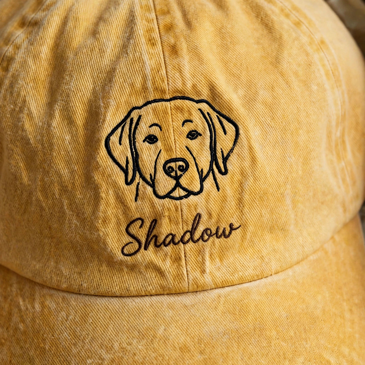 Custom Black Labrador Retriever Embroidered Hat, Personalized Pet Name Line Art Baseball Cap, Washed Cotton