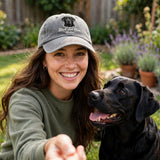 Custom Black Labrador Retriever Embroidered Hat, Personalized Dog Mom Pet Name Portrait Baseball Cap, Vintage Washed Cotton