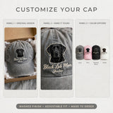 Custom Black Labrador Retriever Embroidered Hat, Personalized Dog Mom Pet Name Portrait Baseball Cap, Vintage Washed Cotton