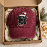 Custom Black Labrador Retriever Embroidered Hat, Personalized Christmas Santa Pet Name Portrait Baseball Cap, Washed Cotton