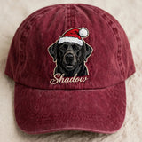 Custom Black Labrador Retriever Embroidered Hat, Personalized Christmas Santa Pet Name Portrait Baseball Cap, Washed Cotton