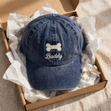Custom Embroidered Dog Bone Hat – Personalized Pet Name Baseball Cap, Washed Cotton Gift for Dog Lovers
