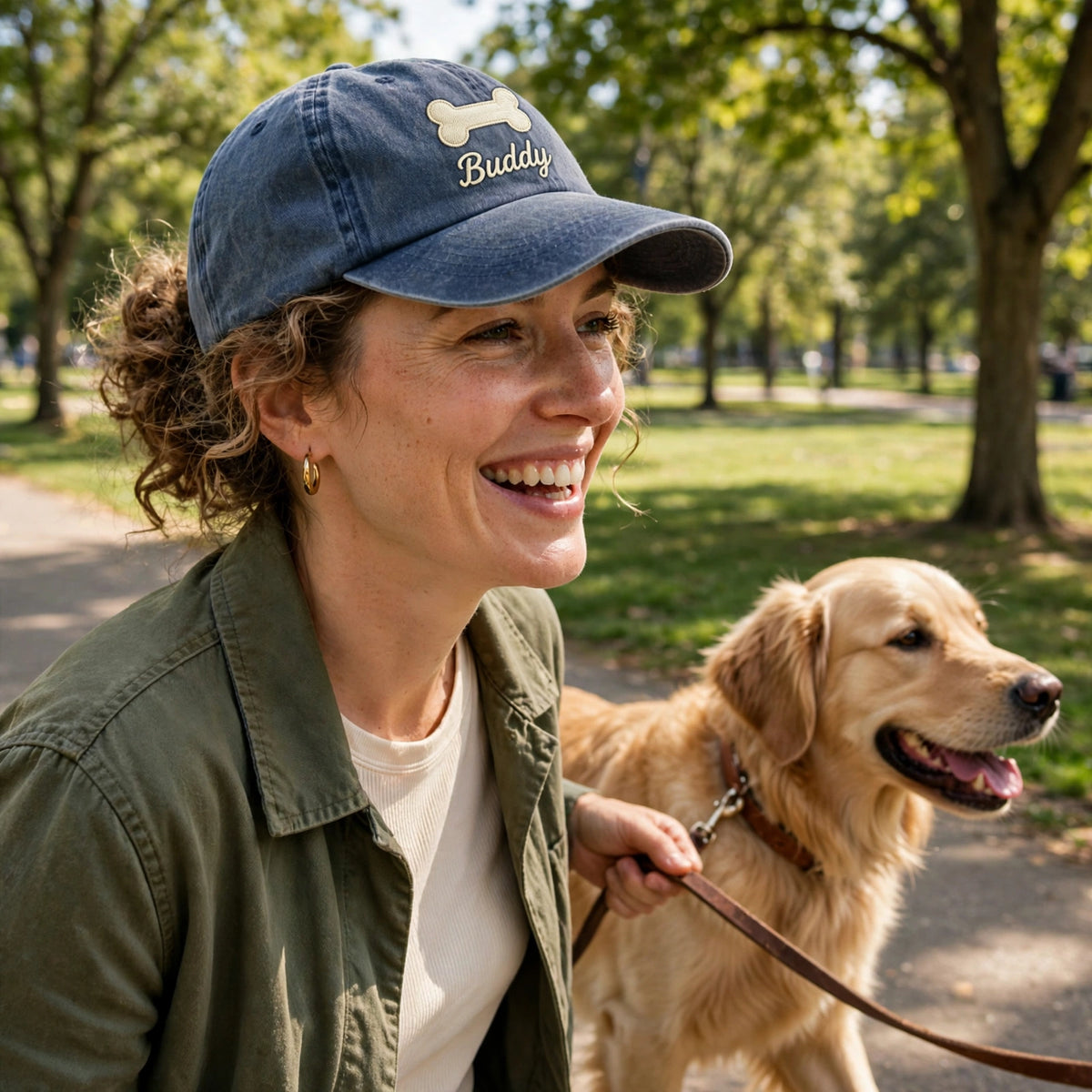 Custom Embroidered Dog Bone Hat – Personalized Pet Name Baseball Cap, Washed Cotton Gift for Dog Lovers