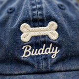 Custom Embroidered Dog Bone Hat – Personalized Pet Name Baseball Cap, Washed Cotton Gift for Dog Lovers