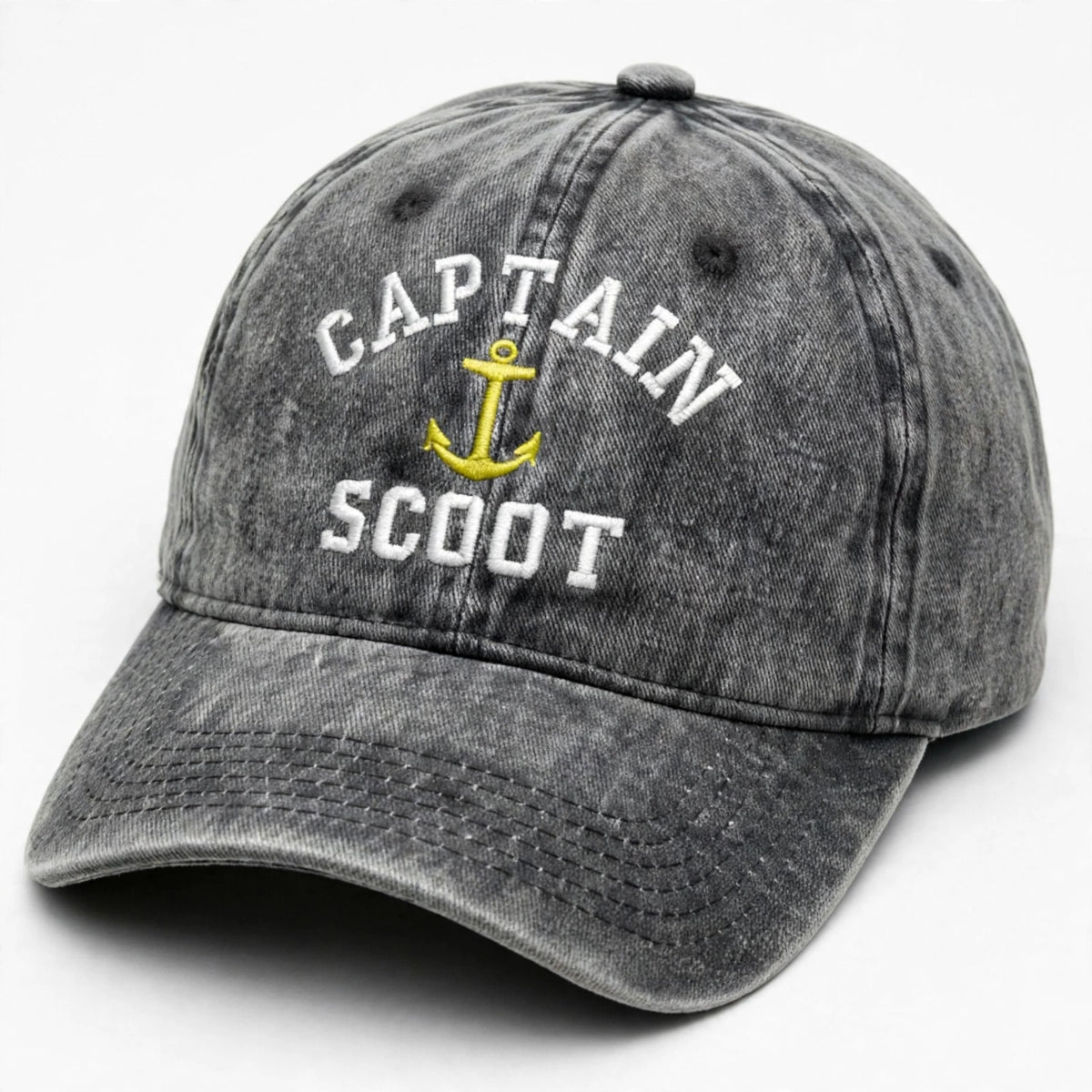 Custom Captain Nautical Embroidered Baseball Cap - Washed Denim Boat Owner Yacht Sailing Cotton Dad Hat