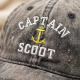 Custom Captain Nautical Embroidered Baseball Cap - Washed Denim Boat Owner Yacht Sailing Cotton Dad Hat