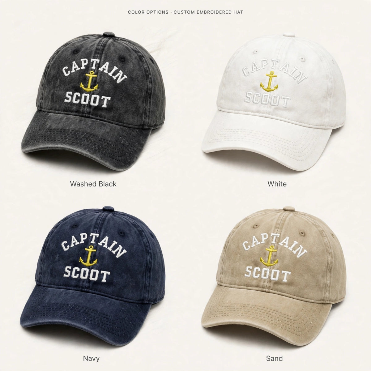 Custom Captain Nautical Embroidered Baseball Cap - Washed Denim Boat Owner Yacht Sailing Cotton Dad Hat